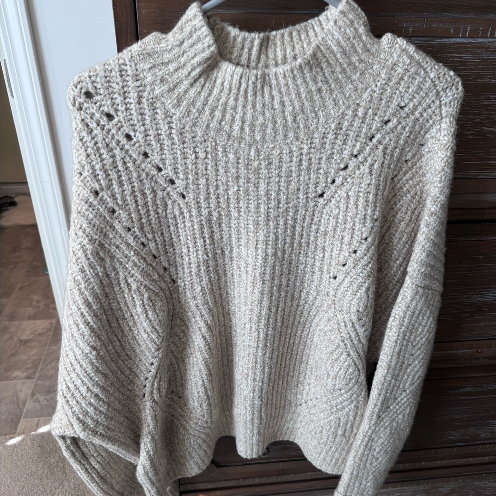 LOFT Textured Cream Mockneck Sweater